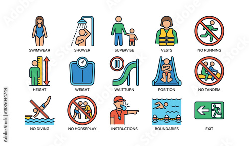 Pool safety signs and guidelines for safe swimming and supervision