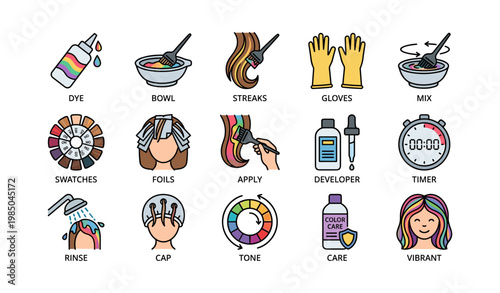 Hair coloring tools and techniques: dye, streaks, gloves, foils, care