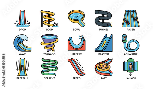 Collection of various water slide icons with different designs