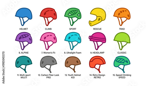 Diverse climbing helmets collection: styles and designs for safety