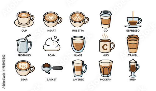 Diverse coffee cups with varied designs