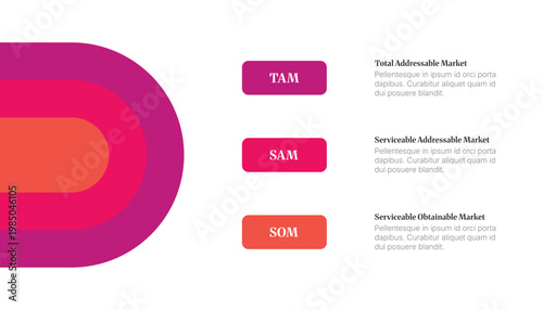 TAM SAM SOM Infographic with Concentric Shapes and Text Blocks