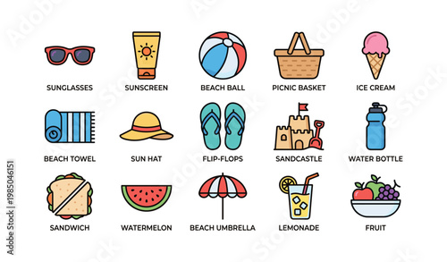 Beach essentials: sunglasses, sandcastles, and refreshing drinks for summer fun