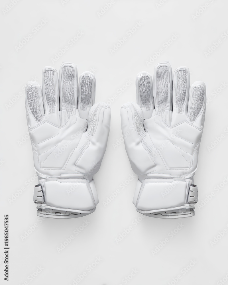Obraz premium Pair of White Winter Sports Gloves on a White Background Photography High Resolution Stock Photo Detailed Shot