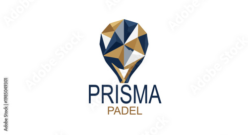 Elegant padel logo with prism style faceted racket in gold blue tones, representing premium branding, modern sport identity and sophisticated visual design.