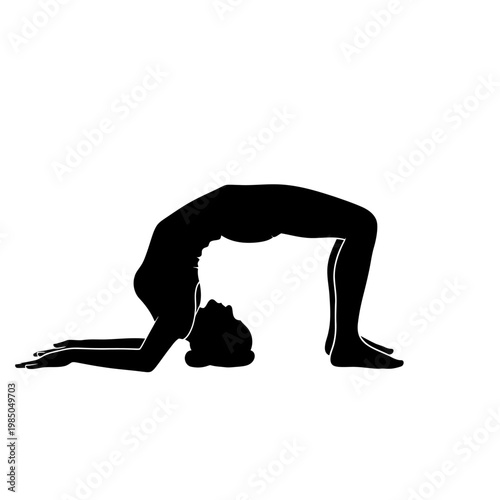 Dynamic silhouette of an individual mastering an advanced yoga wheel pose, showcasing athletic strength, flexibility, and a balanced, simple exercise form for holistic well-being