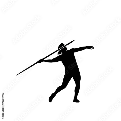 Powerful silhouette illustration of a javelin thrower in action, capturing the dynamic moment of release during an athletic competition