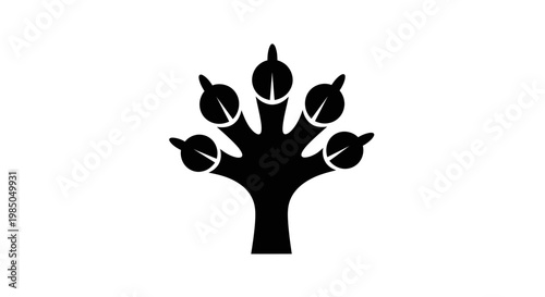 Black Silhouette of a Five-Toed Animal Paw Print on White Background