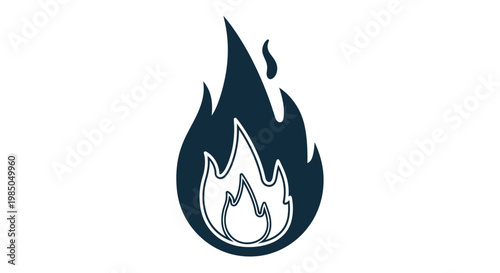 Dark Blue Fire Icon Isolated on White Background