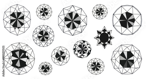 Collection of Diamond Facets and Brilliant Cut Diagrams