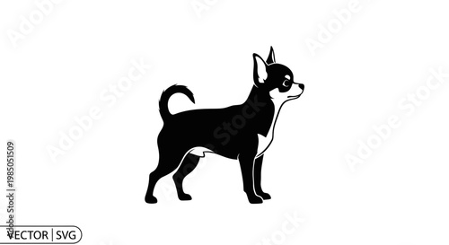 Chihuahua Dog Silhouette Vector - Black and White Minimalist Icon