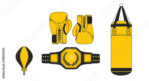 Boxing Equipment: Gloves, Punching Bag, Speed Bag and Championship Belt