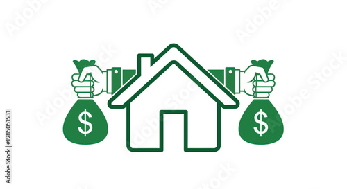 House and Money Bags Icon - Real Estate Investment Concept