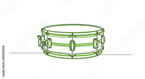 Minimalist Snare Drum Illustration, Single Line Art, Music Concept, Isolated