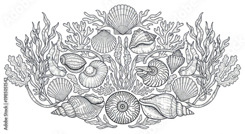 Seashells and Seaweed Decorative Element