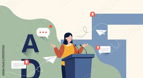 Professional Woman Giving a Presentation at a Podium in Public Speaking