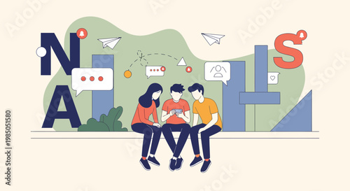 Young people using smartphone for social media and communication