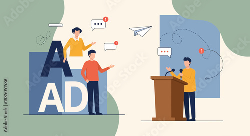 Student Giving Public Speech and Presentation Vector Illustration