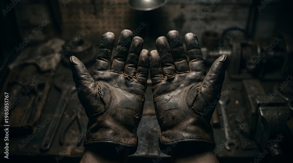 Naklejka premium Dirty work hands on tools background