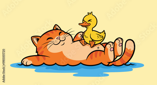 Cat and duck are best friends.