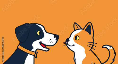 Dog and cat looking at each other.