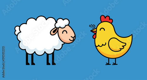 Sheep and Chicken Cartoon Animals.