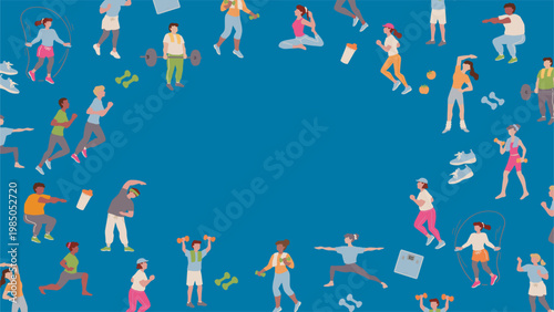 筋トレ、ダイエット、ジム、フィットネス、ボディビル、スポーツなどのシンプルな手書きベクターフレーム素材 16:9 Simple hand-drawn vector frame graphics for gyms, fitness, bodybuilding, workouts, and more.