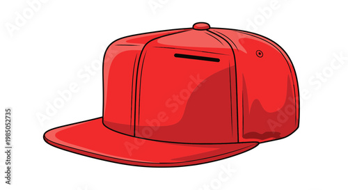 Red Snapback Cap - Flat Brim Baseball Hat Illustration