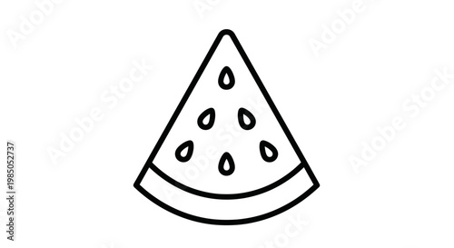 Simple line art illustration of a watermelon slice with seeds
