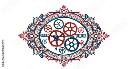 Steampunk Gears Emblem - Vintage Mechanical Ornate Design