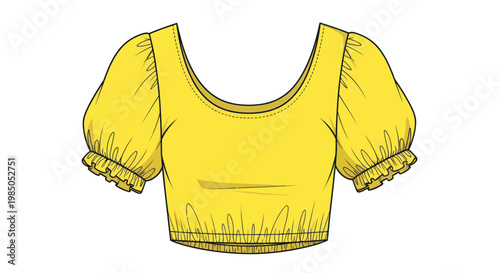 Yellow Puff Sleeve Crop Top Fashion Illustration - Flat Sketch