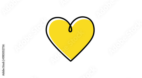 Yellow Heart Symbol, Continuous Line Drawing, Love Icon, Isolated on White Background