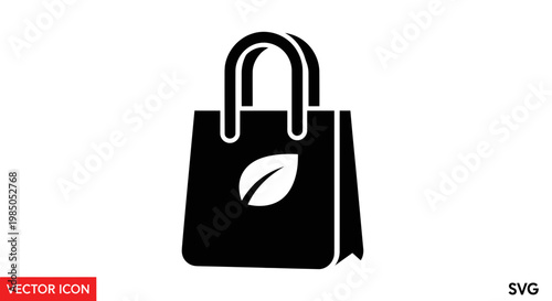 Eco friendly shopping bag icon with leaf symbol, reusable bag, vector illustration