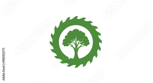 Green Tree Inside Circular Saw Blade Logo Icon Symbol
