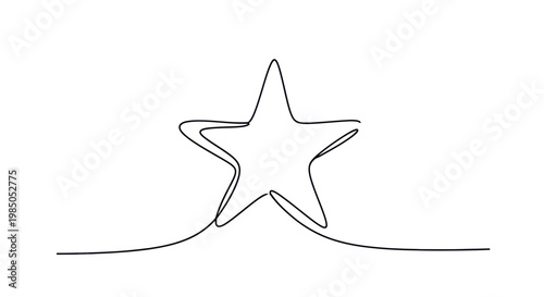 Minimalist continuous line drawing of a star on white background, elegant simplicity