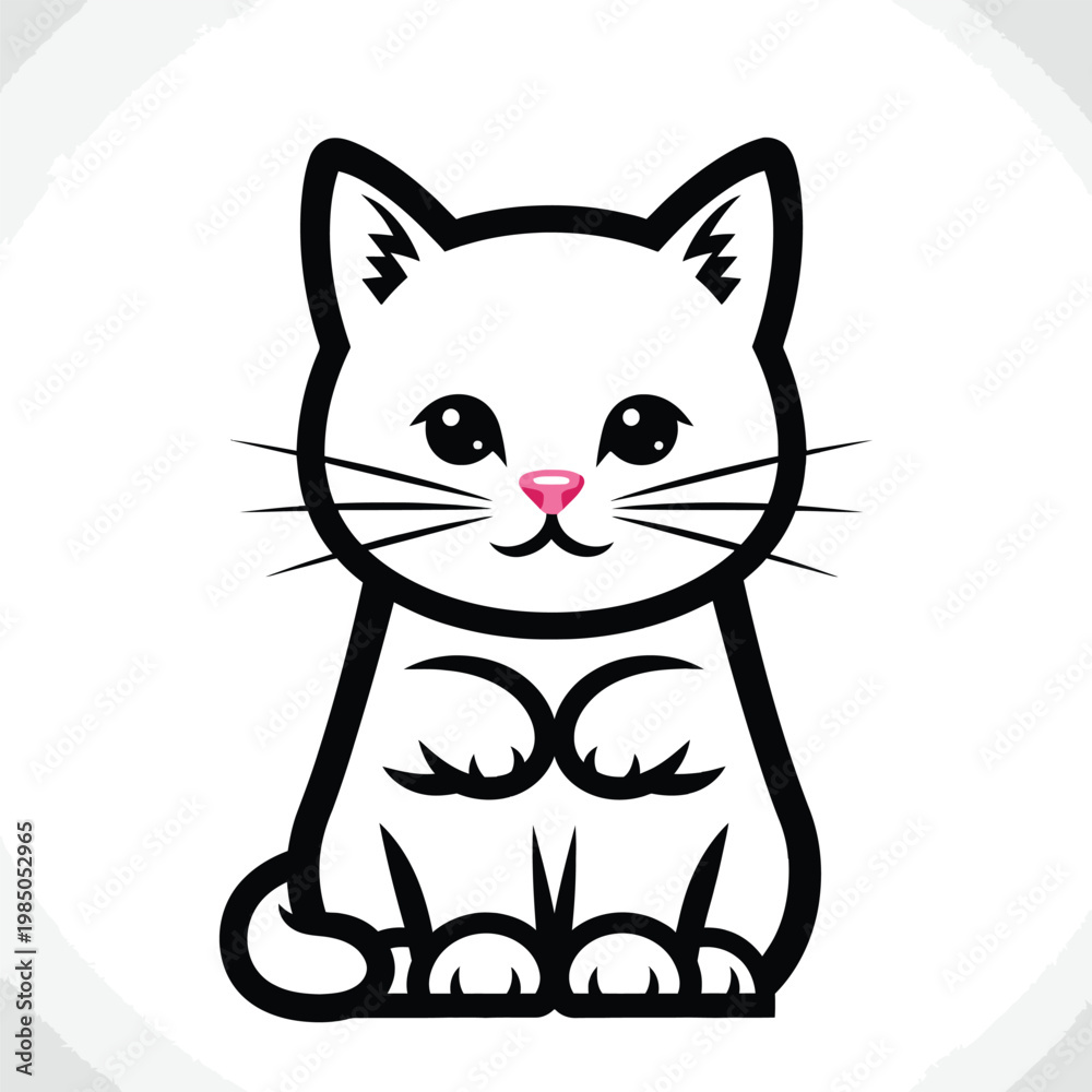 Fototapeta premium Cute Cartoon Cat Sitting Alone.