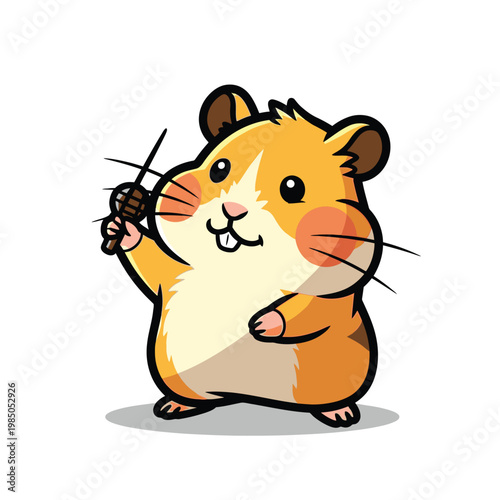 Cartoon hamster holding food pellet.