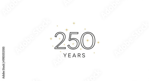 A minimalist vector graphic celebrating 250 years with a simple design and star accents