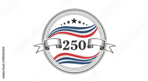 A patriotic vector graphic illustration of a circular emblem with a ribbon banner and stars
