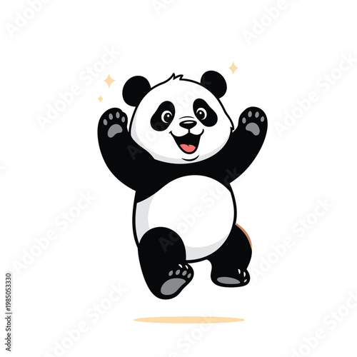 Cartoon panda bear character smiling.