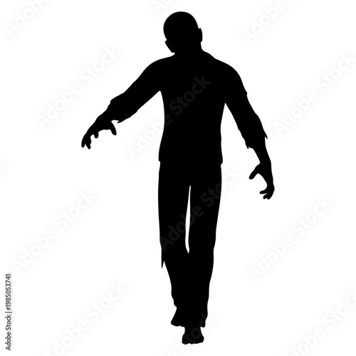 Silhouette of a zombie walking with arms outstretched.