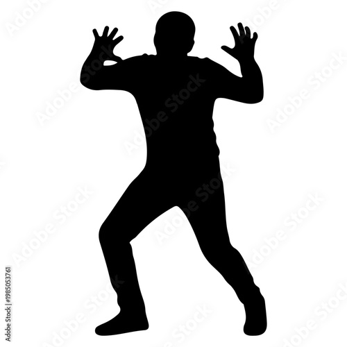 Silhouette of a man in a defensive pose.