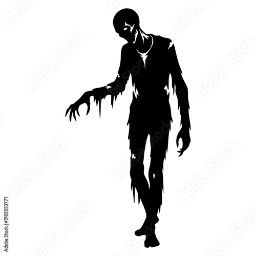 Silhouette of a terrifying zombie walking with outstretched arms.