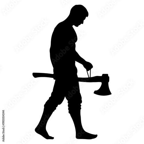 Silhouette of a Lumberjack Carrying an Axe.