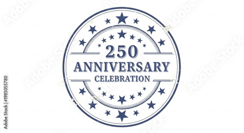 A blue and white vector graphic celebrating a 250th anniversary with a circular design and stars