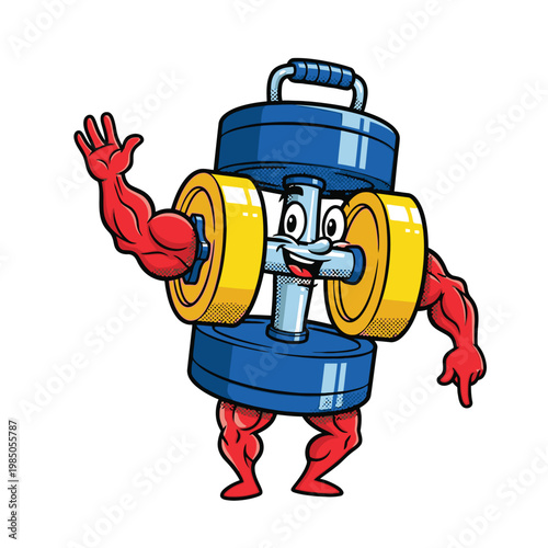 Cartoon propane tank character lifting weights.