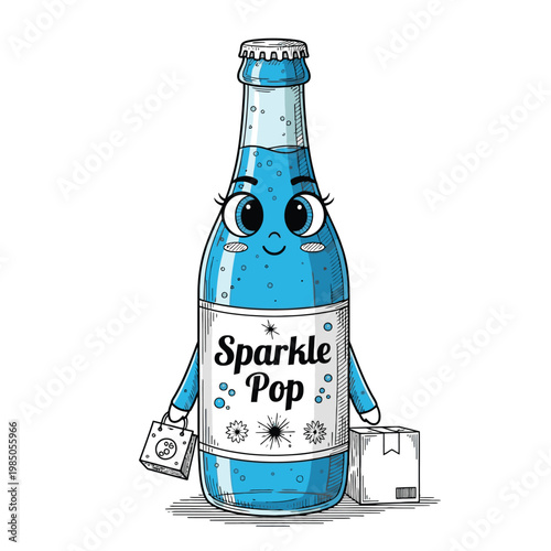 cartoon soda bottle with happy face.