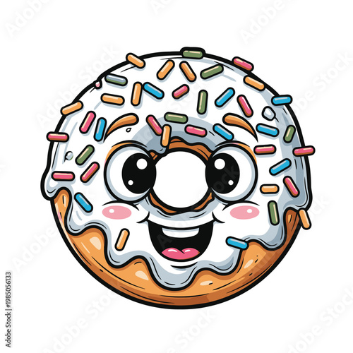 Colorful Cartoon Donut with Sprinkles Smiling 3.