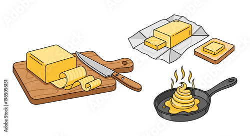 Butter preparation and cooking a visual guide showing slicing, melting, and spreading on toast