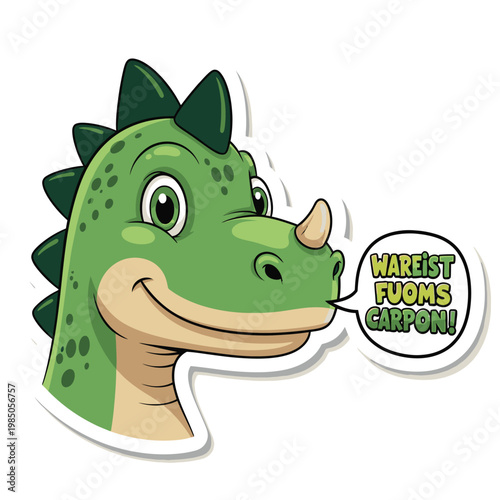 Smiling cartoon dinosaur with speech bubble 2.